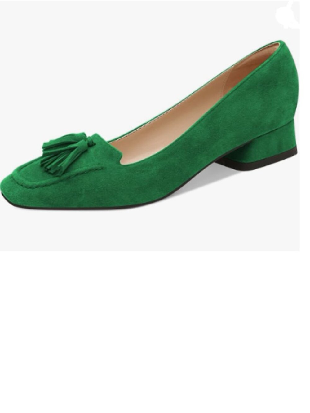 YDN Green Block Low Heel Loafer Square Toe Tassel Fringe Pump Slip On Dress Shoe